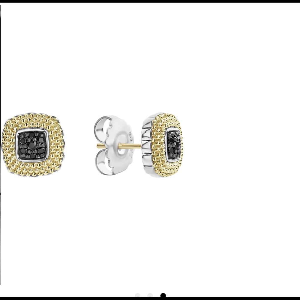 Lagos Glittering black Diamond and 18k gold studs